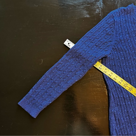 Vintage Pursuits ltd XL Silk Metallic Blue V Neck Deep Sweater Party Club - Picture 6 of 7